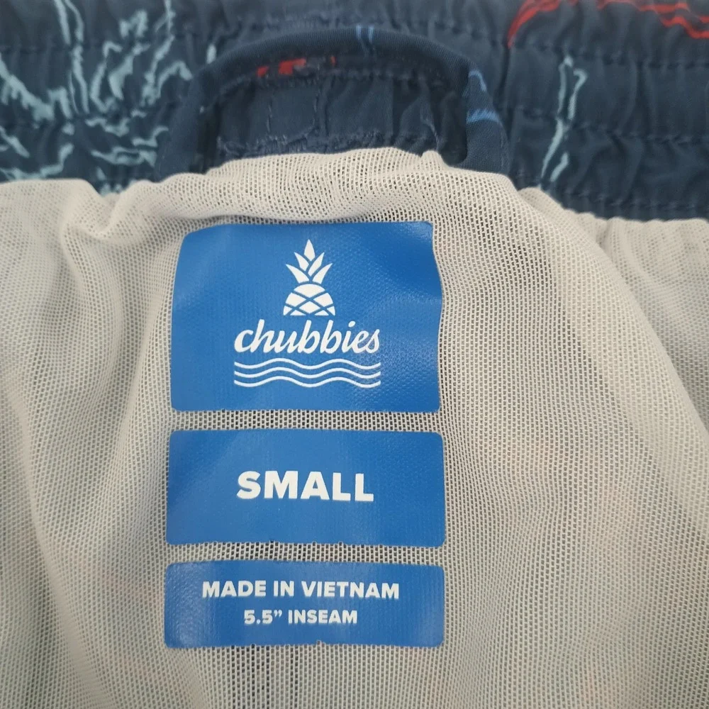 Chubbies Mens Swim Trunks Navy Blue Dinosaur Palm Tree Print 5.5